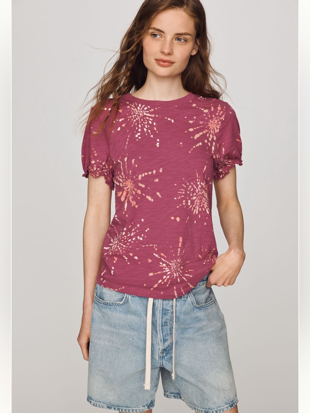 NWT Pilcro Bennie Cotton Slim Puff Sleeve Tee in Small, Violet